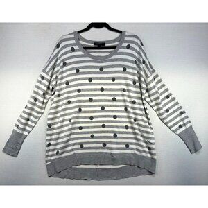 Lane Bryant Womens Striped Polka Dot Sweater 14/16 Gray & White Soft
